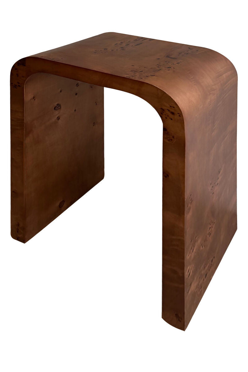 Mota Walnut Finish Burl Wood Design Curved Side Table