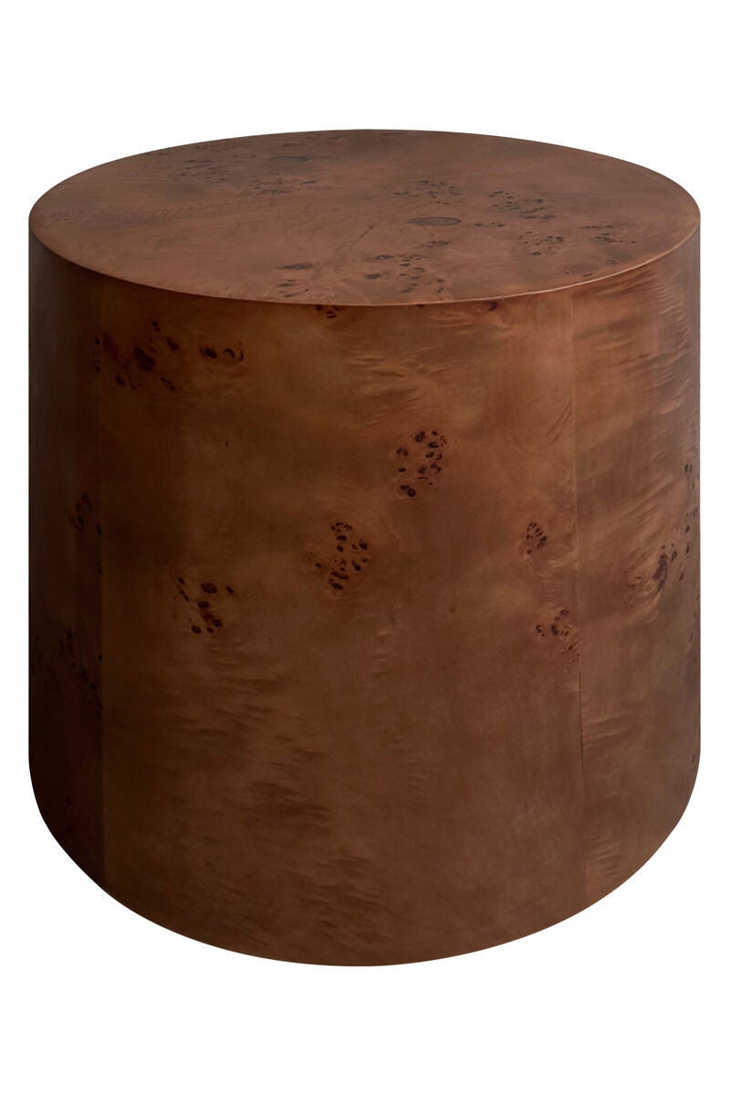 Mota Walnut Finish Burl Wood Design Round Side Table
