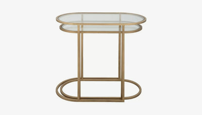Slide Set of 2 Nesting Side Table in Clear Glass & Antique Brass Finish