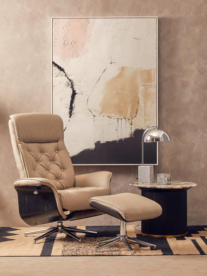 Warrington mink leather effect recliner and matching footstool