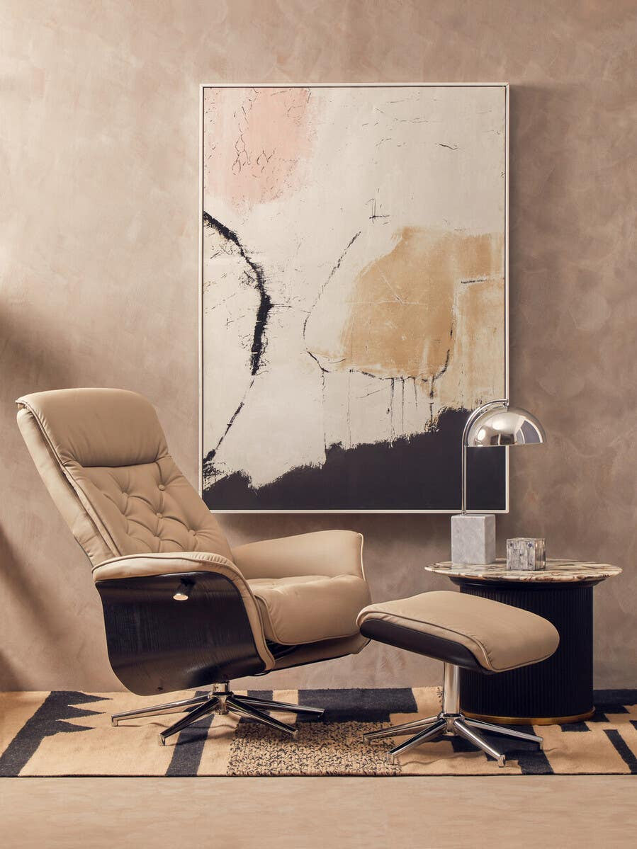 Warrington mink leather effect recliner and matching footstool