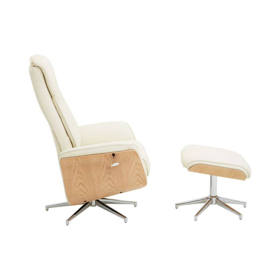 Warrington Ivory Leather Effect Recliner and Footstool