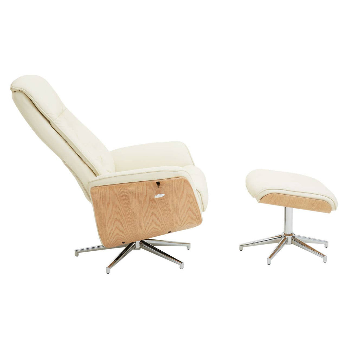 Warrington ivory leather effect recliner and matching footstool